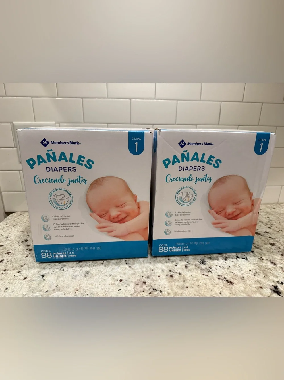 Diapers Size 1 (8-14 lbs)Boxes (2 boxes 88 each - 176 Total) Members Mark NIB